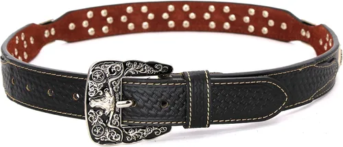 Miniatura 3 de Cinturón de cuero para hombre de cuerno largo, caballo, pollo, sheriff, cinturón de vaquero