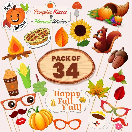 Miniatura 2 de KatchOn, Happy Fall Photo Booth Props – Paquete de 34 Accesorios para fotos de otoño Accesorios de fotos de festivales Accesorios para cabina