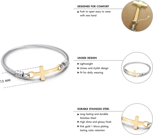 Miniatura 4 de 555Jewelry Pulsera religiosa de acero inoxidable con cierre de cruz para hombres y mujeres