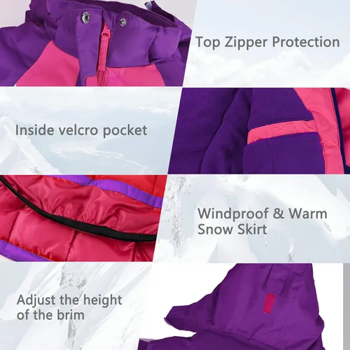 Miniatura 67 de Chaqueta de esquí impermeable para niñas, chaqueta de snowboard para exteriores, resistente al viento, con forro polar, abrigo de nieve cálido