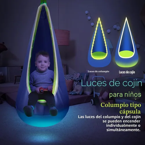 Miniatura 3 de Asiento de columpio colgante para niños con luz, columpio colgante mejorado para niños con luces LED, silla de columpio colgante sensorial