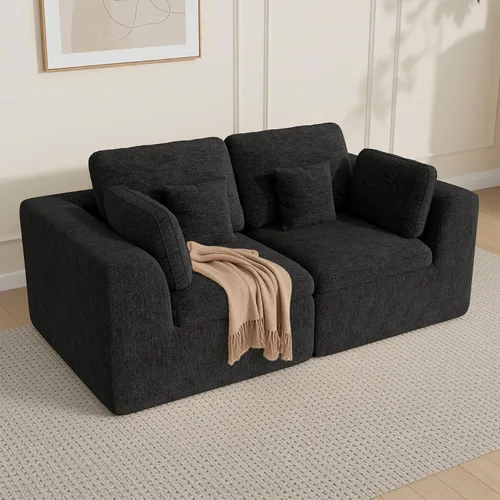 Miniatura 11 de Luxanimarion Sofá modular sin hueso de 115 pulgadas, asiento profundo en forma de L con otomana, sofá modular convertible de 4 plazas tapizado