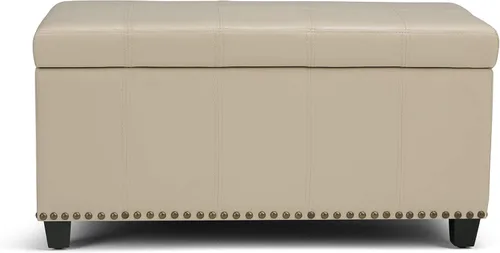 Miniatura 6 de SIMPLIHOME Amelia - Otomana de almacenamiento, banco otomano rectangular de cuero vegano de 33 pulgadas de ancho en negro medianoche, otomana