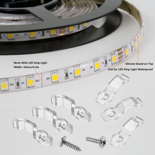 Miniatura 2 de MMSD Paquete de 100 soportes de montaje de tira de luz LED con 102 tornillos para tira de luz impermeable IP65 de 0.394 in de ancho