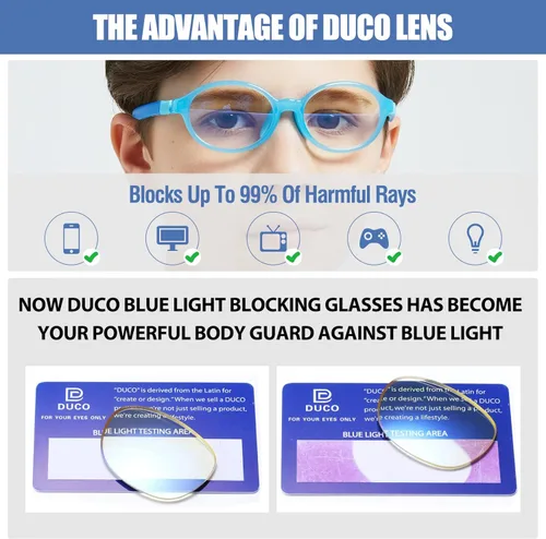 Miniatura 5 de DUCO K026 - Lentes de bloqueo de luz azul para niños y niñas, gafas de computadora para juegos de 5 a 10 años
