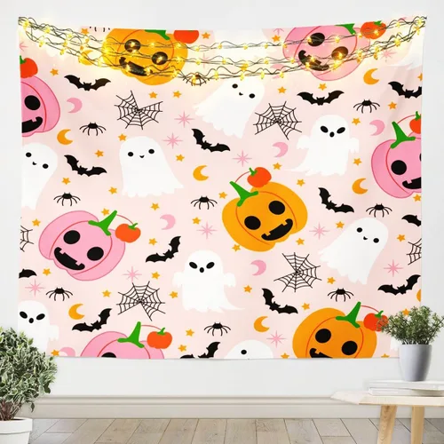 Miniatura 5 de Feelyou Halloween Wall Art for Bedroom Living Room Cartoon Ghost Tapestry Decoration for Kids Boys Girls Red Tapestry Wall Hanging Ghost Festival