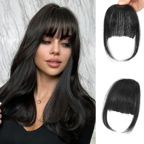 Miniatura 28 de Flequillo con clip de cabello 100 % humano, cortina de adelgazamiento de aire para mujer, plana natural, curvada, delgada, falsa rubio ceniza