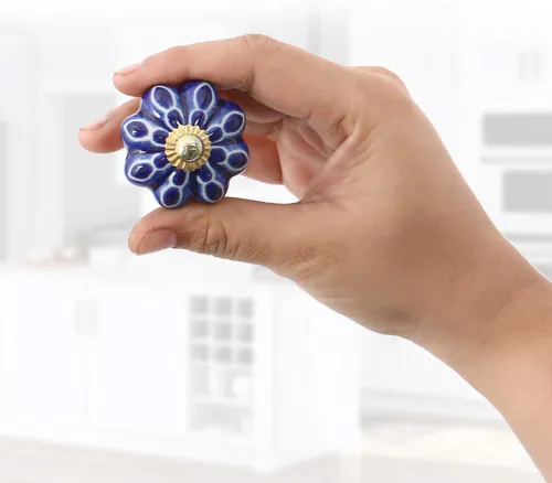 Miniatura 2 de FOLK CRAFT Pomos decorativos para cajones – Paquete de 12 piezas – Manija de puerta de armario de armario con flores hechas a mano para decoración