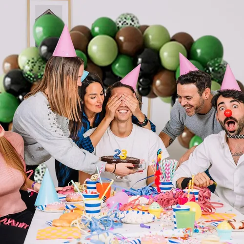 Miniatura 8 de Globos verdes y marrones, 50 piezas de 12 pulgadas, globos de camuflaje verde caqui negro marrón, globo de confeti verde esmeralda oscuro