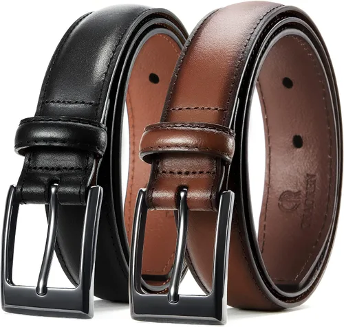 CHAOREN Cinturón de vestir para hombre, paquete de 2 unidades, cinturón de cuero genuino para hombres de 1 18 pulgadas, ocasión formal y atuendo