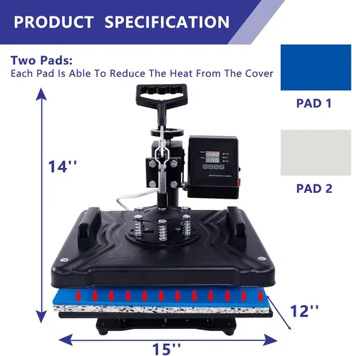 Miniatura 3 de Máquina de prensa de calor para camisas de 12 x 10 pulgadas, portátil, manos libres, calor rápido, fácil de presionar, máquina de impresión
