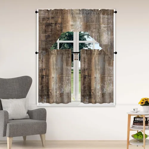 Miniatura 12 de Blue & Swag - Juego de 3 cortinas para ventana de cocina, cenefa de arte abstracto gris con bolsillo para barra para cocinas modernas