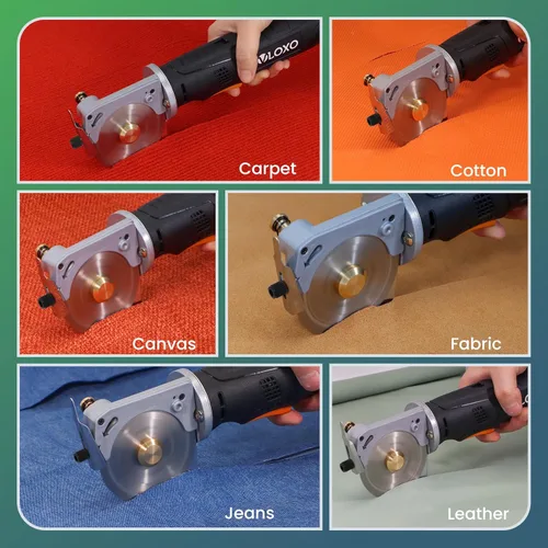 Miniatura 2 de VLOXO Tijeras eléctricas rotativas de tela sin cable, tijeras eléctricas recargables para cuero con bloqueo de seguridad, cortador de múltiples