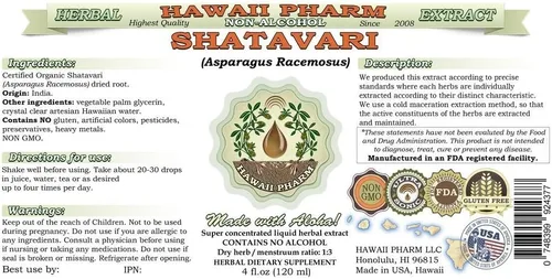 Miniatura 2 de Hawaii Pharm Shatavari Extracto líquido sin alcohol, suplemento natural de glicerita de raíz Shatavari (Asparagus Racemosus) 64 onzas líquidas