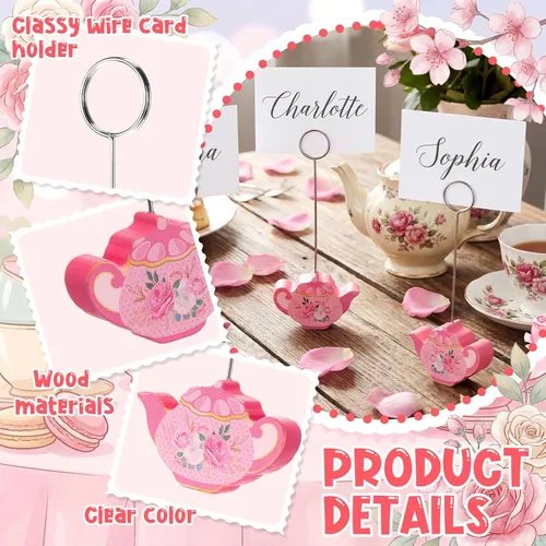 Miniatura 4 de Weysat 12 soportes para tarjetas de lugar para tetera, fiesta floral, de madera, para tetera, número de mesa, foto, soporte para letreros de fotos