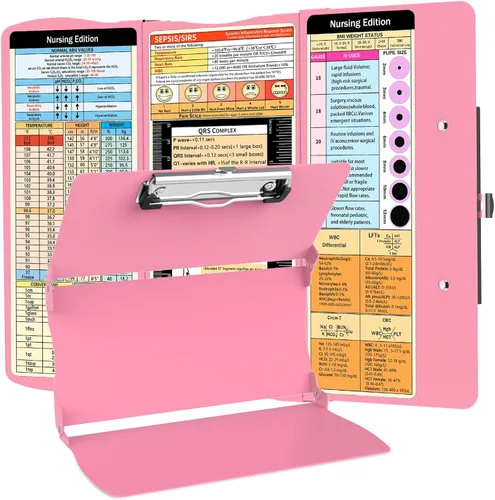 Miniatura 12 de Portapapeles plegable de enfermería: Portapapeles de enfermería médica con hojas de trucos de enfermería de aluminio, 3 capas, tamaño de bolsillo