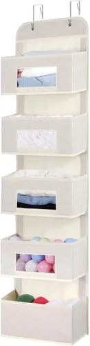 Miniatura 3 de MAX Houser Organizador para colgar sobre la puerta con 5 estantes y 2 ganchos de metal, organizador de almacenamiento de pared con 5 bolsillos