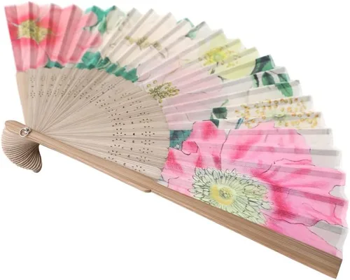 Miniatura 6 de HeyToo Abanico de mano bonito para mujer, diseño de bambú, plegable, para boda, fiesta, aniversario, accesorio de flores grandes