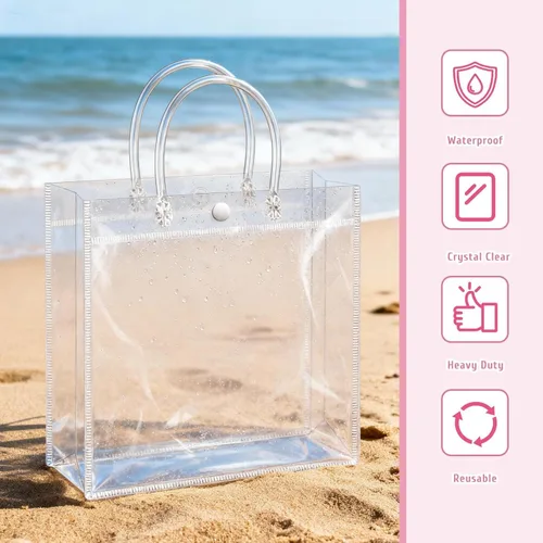 Miniatura 4 de BadenBach 24 bolsas de regalo transparentes con asas, 10.6 x 7.5 x 3.5 pulgadas, bolsa de plástico transparente para fiesta, bolsa de regalo