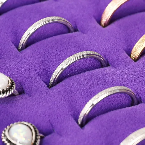 Miniatura 4 de Frebeauty Bandeja organizadora de anillos con 100 ranuras para anillos con tapa transparente, caja de almacenamiento de anillos de terciopelo