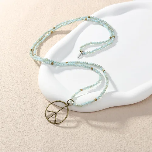 Miniatura 4 de KELITCH - Collar clásico con dije de signo de paz, de hippie, de amor, con cuentas de cristal esmerilado