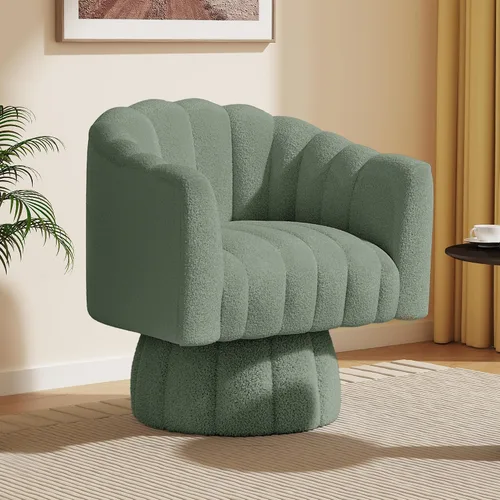 Miniatura 20 de Dewhut Silla giratoria decorativa, silla giratoria de 360° con reposabrazos, tapizada de piel sintética, sofá individual, silla de lectura para sala