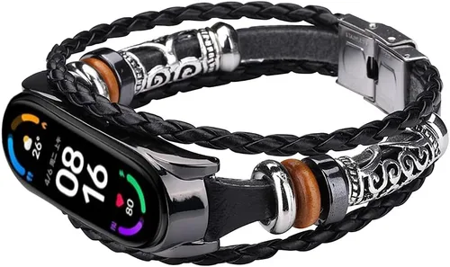 Miniatura 6 de Mi Band 6 - Correa de repuesto de cuerda trenzada retro con hebilla de metal, elemento de cuentas, pulsera ajustable para bricolaje, accesorios