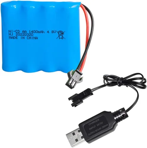 Batería recargable Ni-CD AA X 4 1400mAh (actualización de 500mAh) 4.8V SM-2P enchufe para RC Toy Electrodomésticos Equipo de iluminación con cable