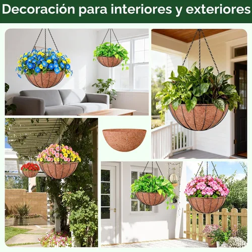 Miniatura 6 de ZeeDix Paquete de 3 forros de coco de 12 pulgadas para maceteros, revestimientos redondos para cestas colgantes 100% naturales, cesta de coco