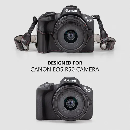 Miniatura 3 de MUZIRI KINOKOO - Funda protectora para cámara Canon EOS R50/R100 y lente de 18-45 mm, de piel sintética EOSR50 R100, incluye media funda, tapa