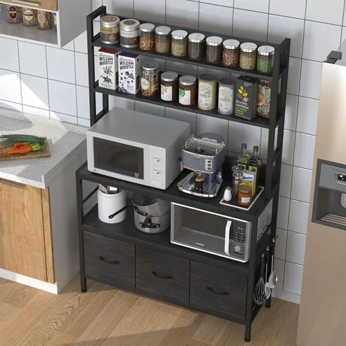 Miniatura 2 de Estante de cocina para panaderos con cestas, estante de almacenamiento independiente de 5 niveles, soporte industrial para horno microondas