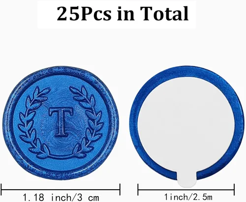 Miniatura 2 de 25 piezas de calcomanías adhesivas de sello de cera azules con letras T, hechas a mano, no necesita sello de cera, calcomanías de cera para rasgar
