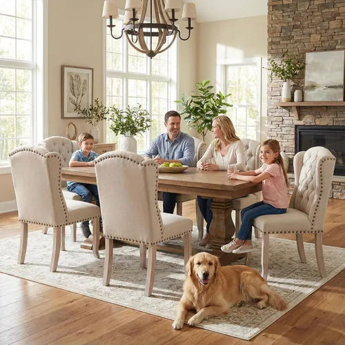Miniatura 9 de DUOMAY Juego de 4 sillas de comedor modernas capitoné, sillas de comedor tapizadas de lino sin brazos, sillas laterales de invitados para cocina