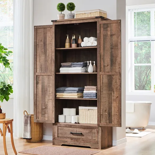 Miniatura 8 de Gabinete de despensa de cocina estilo granja - Gabinetes de almacenamiento de cocina de madera de 72" de alto con estantes ajustables y 2 puertas