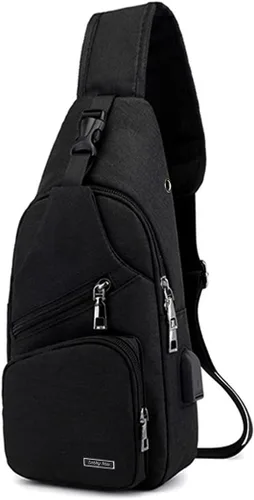 Miniatura 3 de Sling Bag Sling Mochila Crossbody Mochila Pecho Bolso Hombro Puerto Cargador USB, Negro -, Mochila tipo bandolera