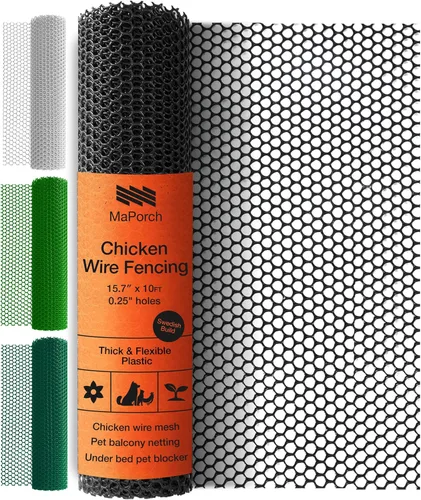 Miniatura 14 de MaPorch - Cerca de alambre de pollo de plástico en malla verde - Malla de 15.7 pulgadas x 10 pies - Protección resistente al clima y valla