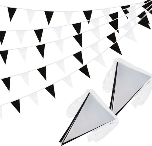 Banderines de 100 pies de color blanco y negro, banderines colgantes para gran apertura, fiesta de cumpleaños, paquete de 60