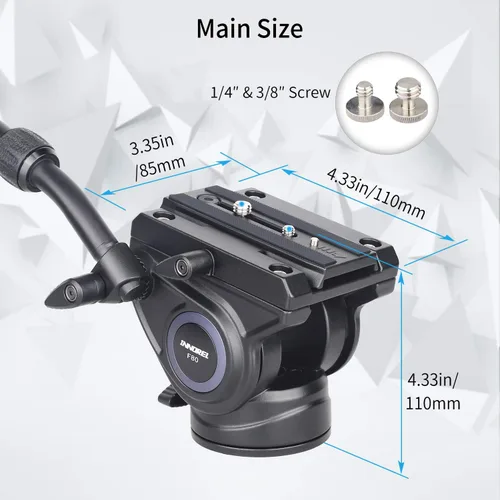 Miniatura 6 de Trípode de alta resistencia Cabeza fluida Head-INNOREL F80 Drag Pan Cámaras Cabeza de fluido de video con tornillos de 1/4 y 3/8 pulgadas Placa