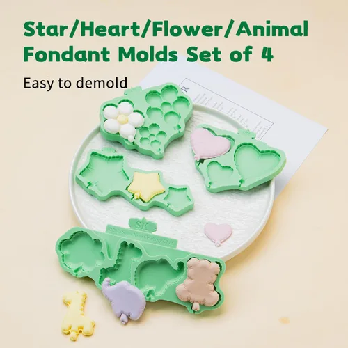 Miniatura 5 de KALAIEN Moldes de silicona para chocolate con estrella, forma de corazón y gomitas, moldes de fondant de flores para moldes de velas, bandeja de 4