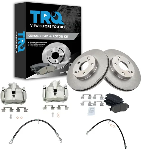 Miniatura 21 de TRQ Juego de pastillas de freno delanteras y rotores de cerámica, pinzas, mangueras, compatibles con Honda Odyssey 2005-2010