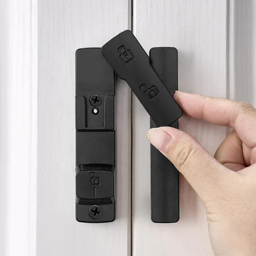 INIRET Cerradura de puerta de granero negra de 180 grados, cerradura de puerta abatible, cerradura de puerta de aleación de zinc, protege la