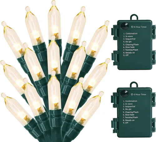 Miniatura 10 de ASENEK Tira de luces LED de Navidad, 33 pies, 100 luces LED para exteriores con temporizador y 8 modos, 3AA funciona con pilas, impermeable