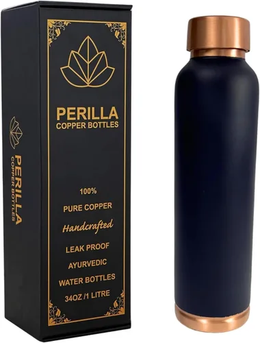 Miniatura 8 de Perilla Home Botella de agua impresa de cobre puro de 34 onzas, a prueba de fugas, recipiente de cobre ayurvédico 100% puro con tapa, bebe más agua
