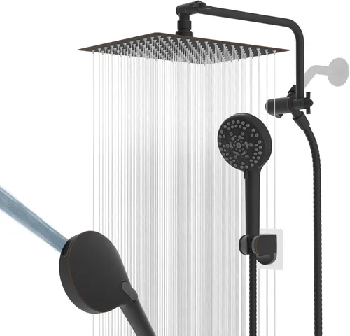 Miniatura 15 de Cabezal de ducha de metal de 12 pulgadas, cabezal de ducha de alta presión, cabezal de ducha de mano con brazo de extensión de ducha ajustable de 11