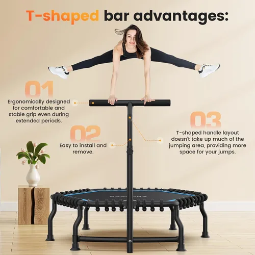 Miniatura 4 de ANCHEER Trampolín de rebote de 50 pulgadas para adultos, mini trampolín plegable 2026 con barra, trampolín de ejercicio para adultos, carga máxima