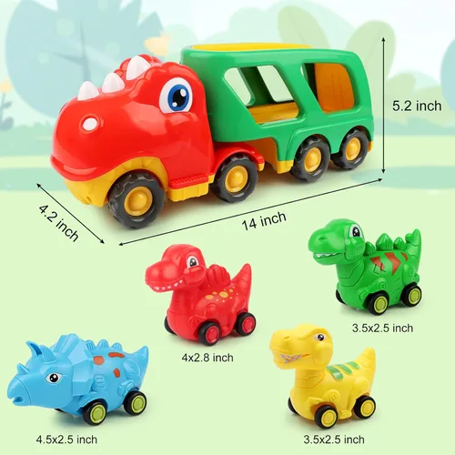 Miniatura 7 de Nicmore Juguetes para niños pequeños, camión de dinosaurios para niños: juguetes para niños de 2, 3, 4, 5 años, camión transportador de dinosaurios