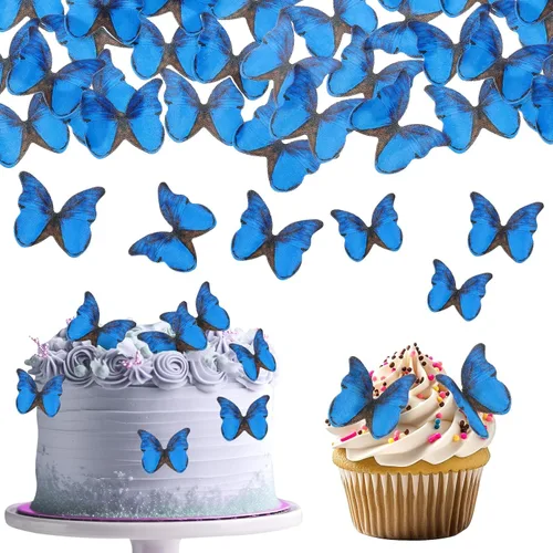 TIESOME 48 mariposas comestibles para decoración de pasteles, decoración de cupcakes de mariposa vívida para bodas, cumpleaños, aniversario y