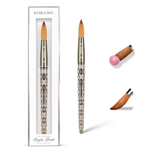 Miniatura 23 de Kiara Sky Pincel Acrílico #8 - Negro 100% Puro Kolinsky Mango de Corte de Cristal y Resistente al Acetona