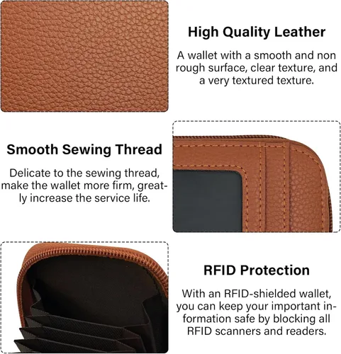 Miniatura 7 de RFID mini organizador de tarjetas de crédito, cuero auténtico, billetera compacta con visor de identificación, S, Negro
