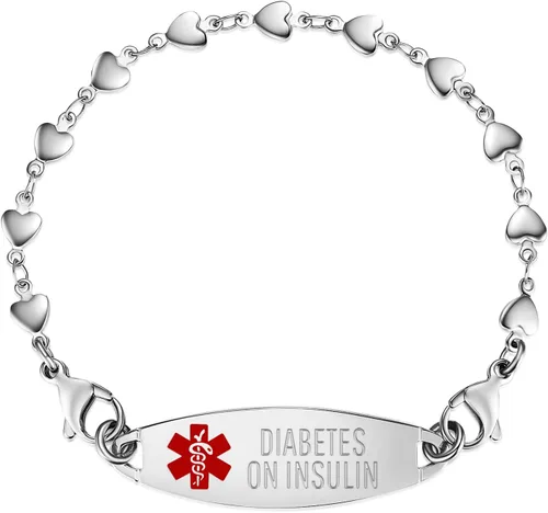 Miniatura 18 de LinnaLove Pulsera de alerta médica de corazón para mujer, joyería de identificación médica de moda 7-8.5 pulgadas ajustable